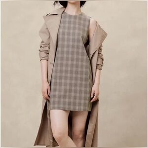 Banana Republic Brown Plaid Shift Mini Dress Business Casual Preppy Academia